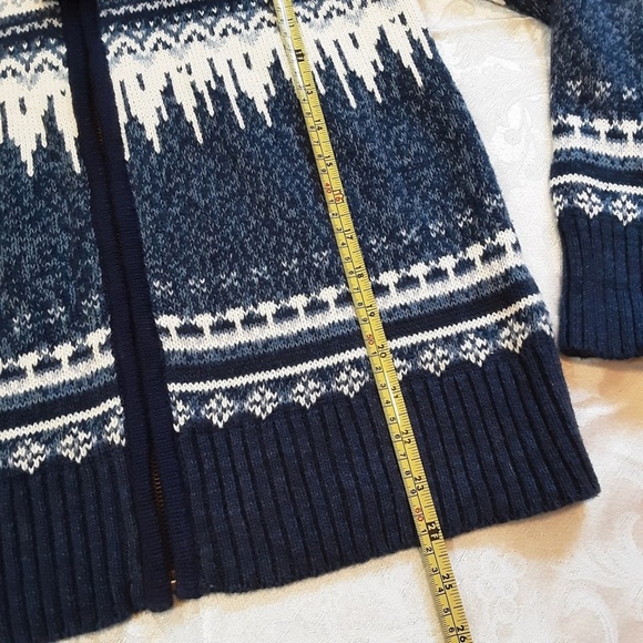 Vintage Blue & White Front Zip Sweater Cardigan Nordic Snowflake Ramie Cotton S - Picture 10 of 12